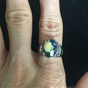 Blue and Cream Sky Clouds Design Stone Fashion Ring